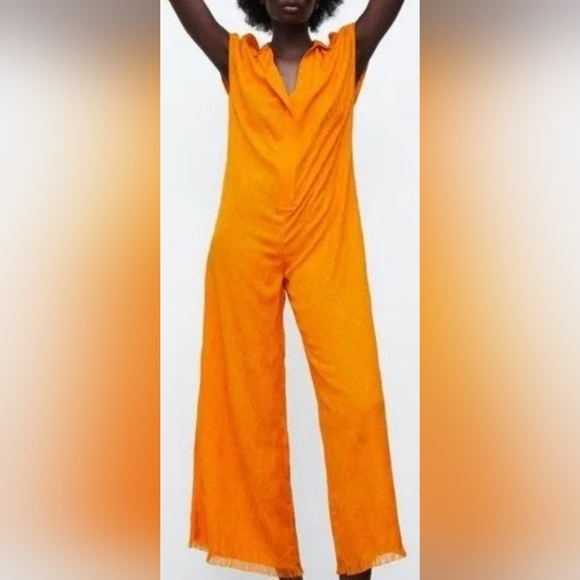 Zara Pants - NWT Zara Orange Paisley Jumpsuit with Metal Clasps Size S